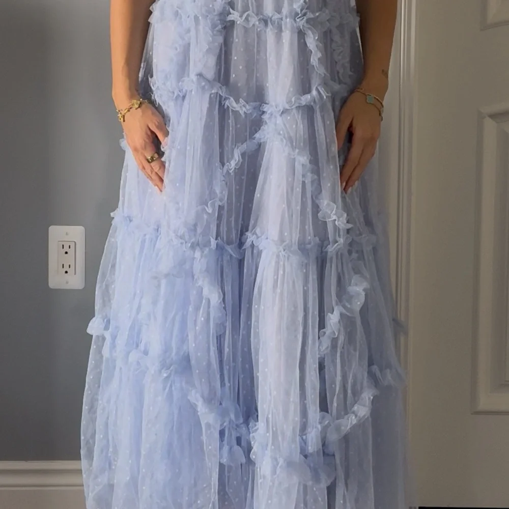Elegant Blue Ruffled Dress - Picture 2 of 8